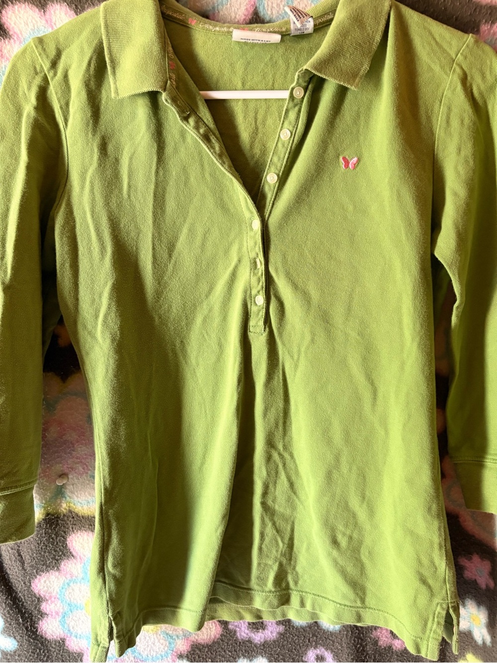 Aeropostale Lime Green Long-Sleeve Polo with Pink Butterfly